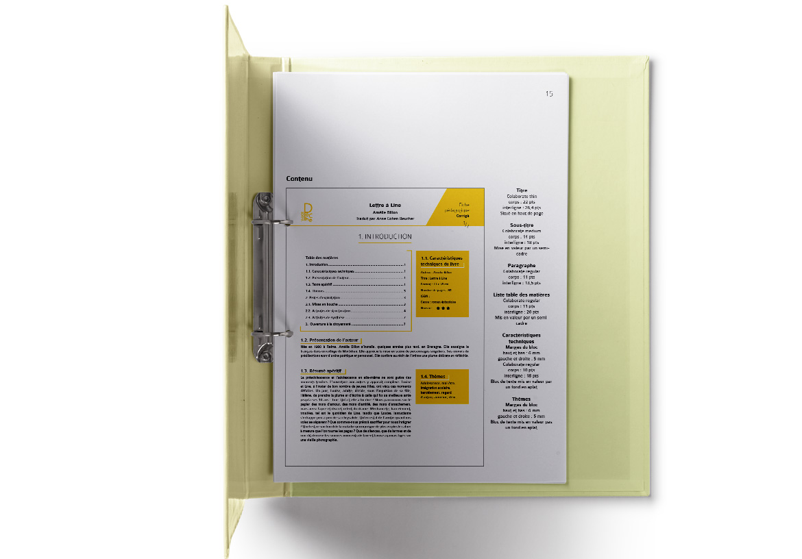 Extrait de la charte graphique de la collection