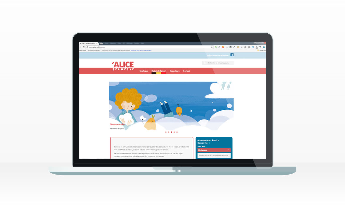 La page d'accueil du site des éditions Alice Jeunesse