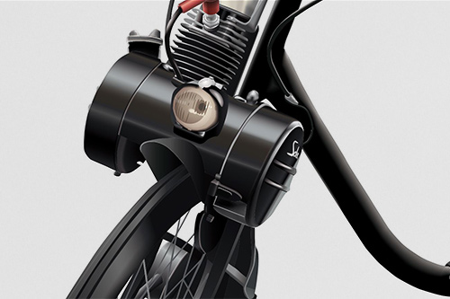 Close-up du moteur du Solex en rendu final