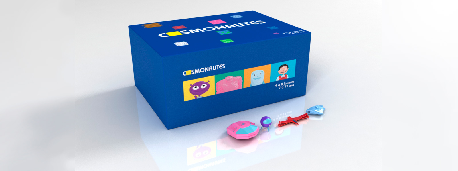 Boîte et pions du jeu Cosmonautes