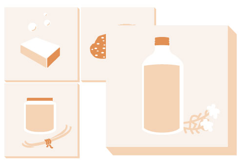 Les illustrations vectorielles des cosmétiques réalisées pour le site.